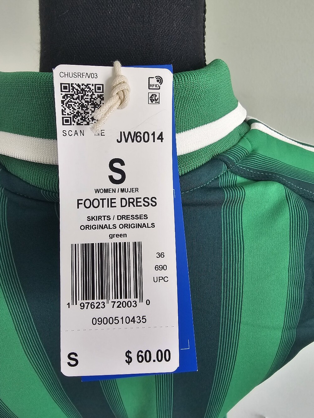 NWT Adidas Originals Footie Dress Green Striped Polo Mini Dress Small JW6014 - Picture 5 of 6